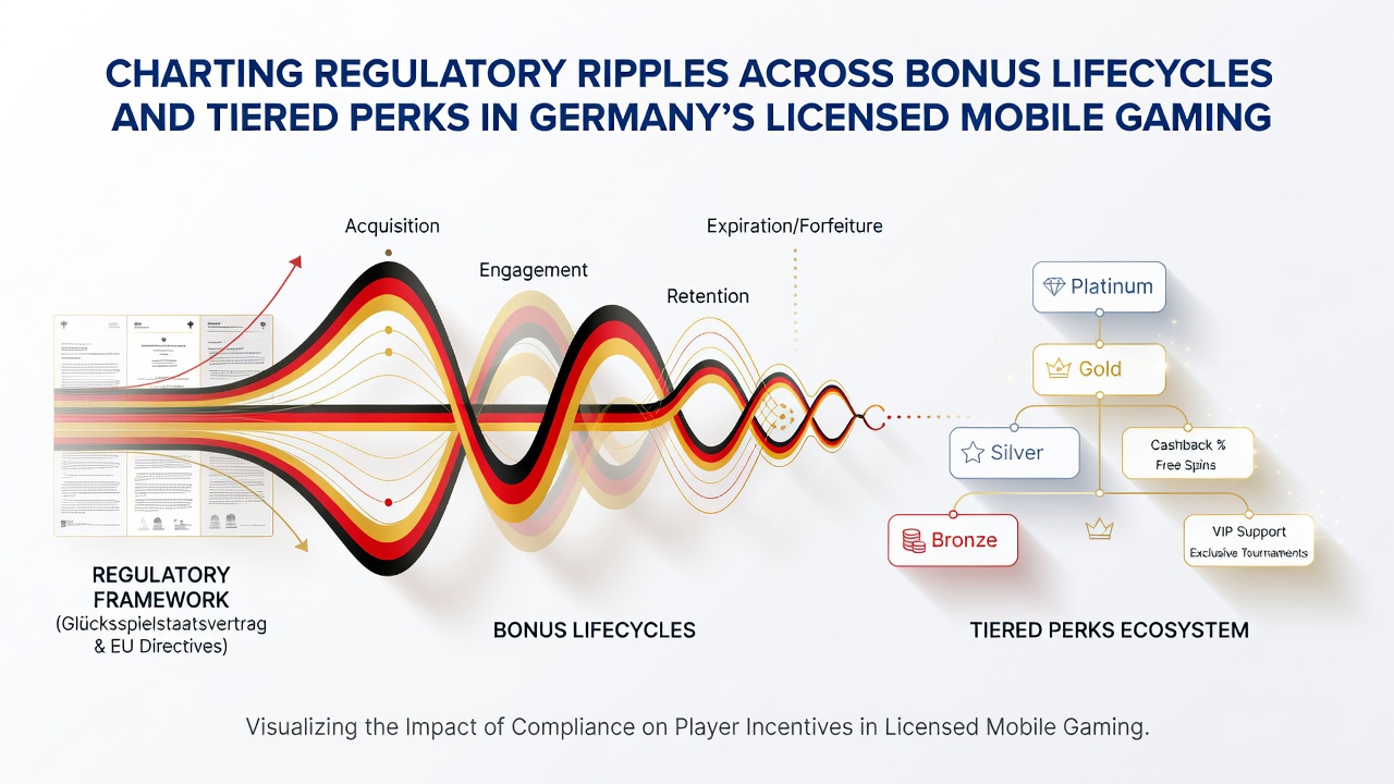 Illustration von gestaffelten Belohnungssystemen und mobilen Gaming-Plattformen unter deutschen Regulierungen