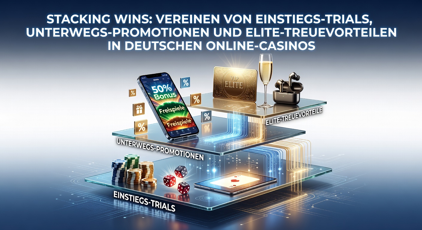 Grafik zeigt gestapelte Casino-Chips mit Symbolen für Einstiegsboni, Mobile-Angebote und VIP-Perks in einem dynamischen deutschen Online-Casino-Setting